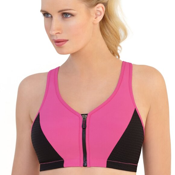 Glamorise SPORT Bra 42B (HIGH-IMPACT) Wicks! (RACERBACK) T-Back Zip-Up PINK New - Picture 14 of 16